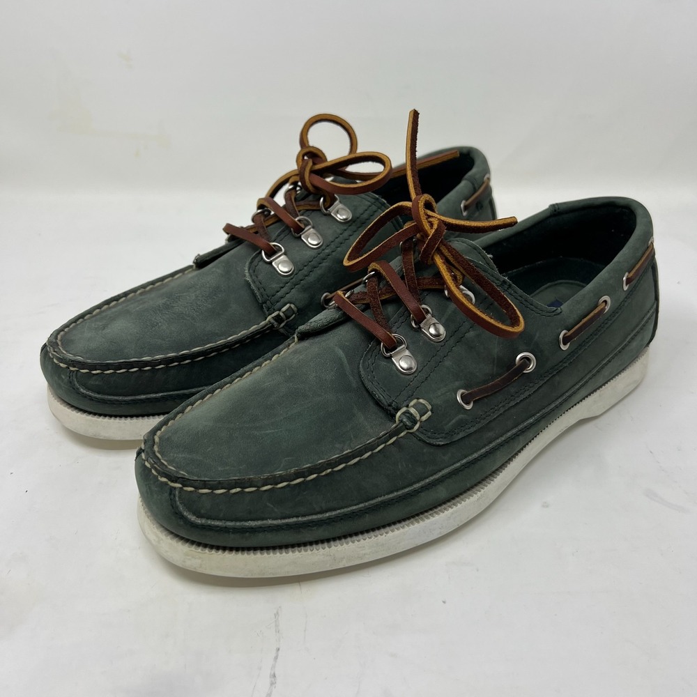 Polo Sport‎ Ralph Lauren Boat Shoes Leather Moc Toe Green Men's 10.5D VTG NEW